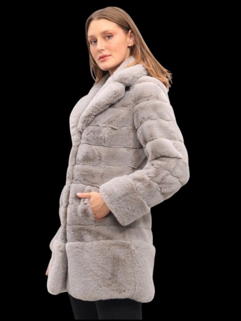 Women's Luxury Silver Gray Plush Faux Fur Coat ByJones New York